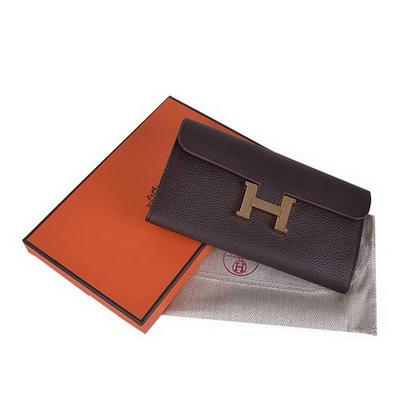 Cheap Fake Hermes Constance Long Wallets Brown Calfskin Leather Gold